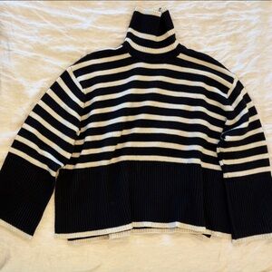 Toteme Black and White Striped Turtleneck Sweater